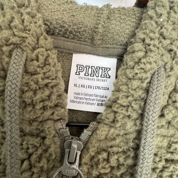 PINK Victoria's Secret Two-Tone Green Sherpa Zip-Up Sweater - Picture 2 of 7